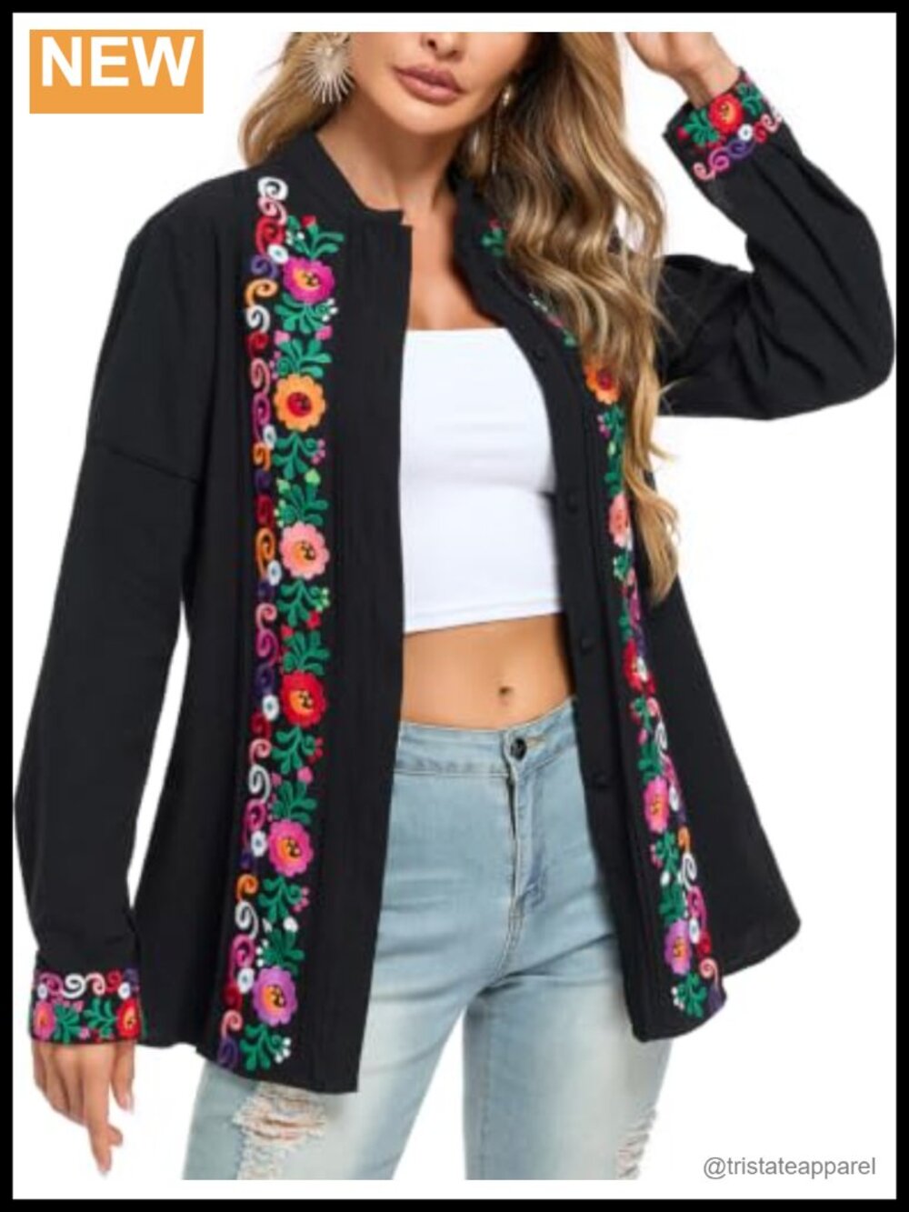 Women's Western Embroidered Blouse Boho Cowgirl Floral Peasant Shirt Cotton